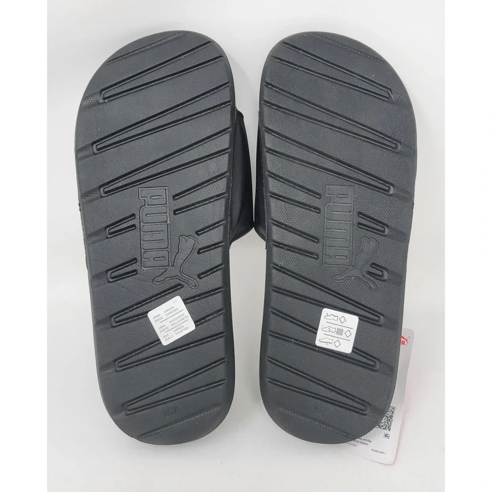 Puma Men's Cool Cat V Slides Black & White Hook/Loop Closure Size 7M Exc Cond